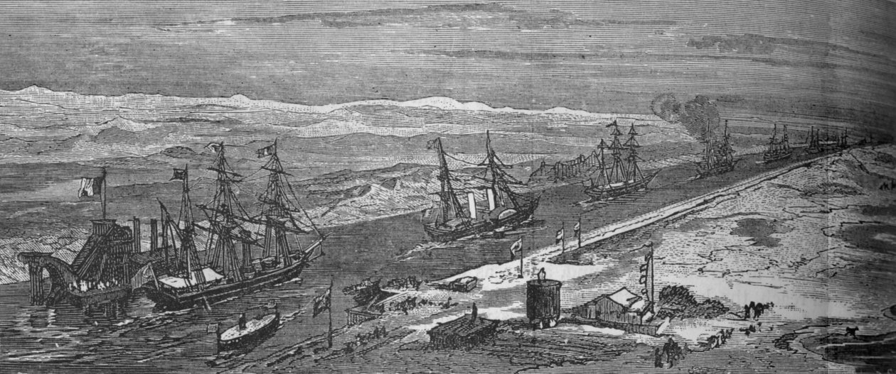 Parowce przepływające przez Kanał Sueski, ok. 1882 r. autorstwa Unbekannt