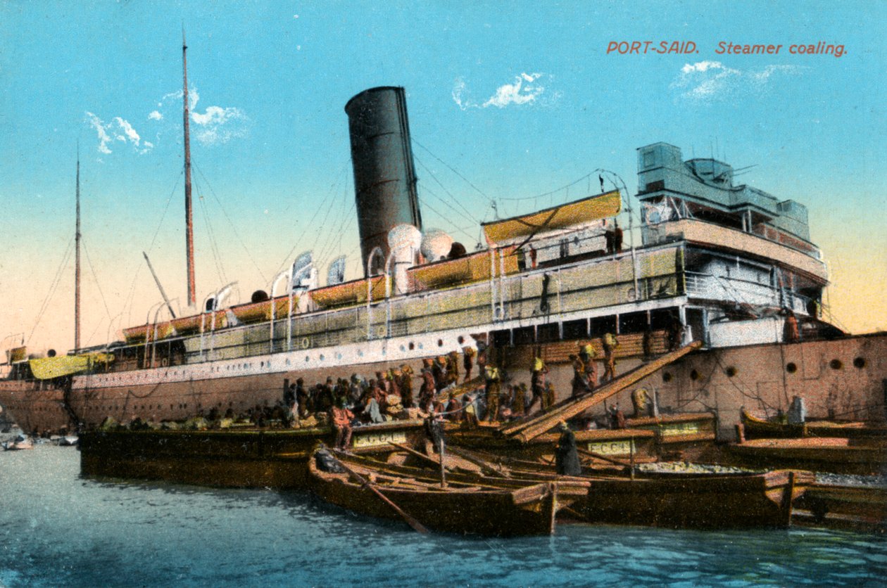 Nawęglanie parowca, Port Said, Egipt, XX w. autorstwa Unbekannt