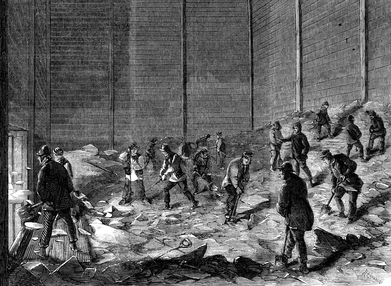 Przechowywanie lodu w izolowanych szopach w sklepie Charless Ice Store, Chelsea, Londyn, 1861 autorstwa Unbekannt