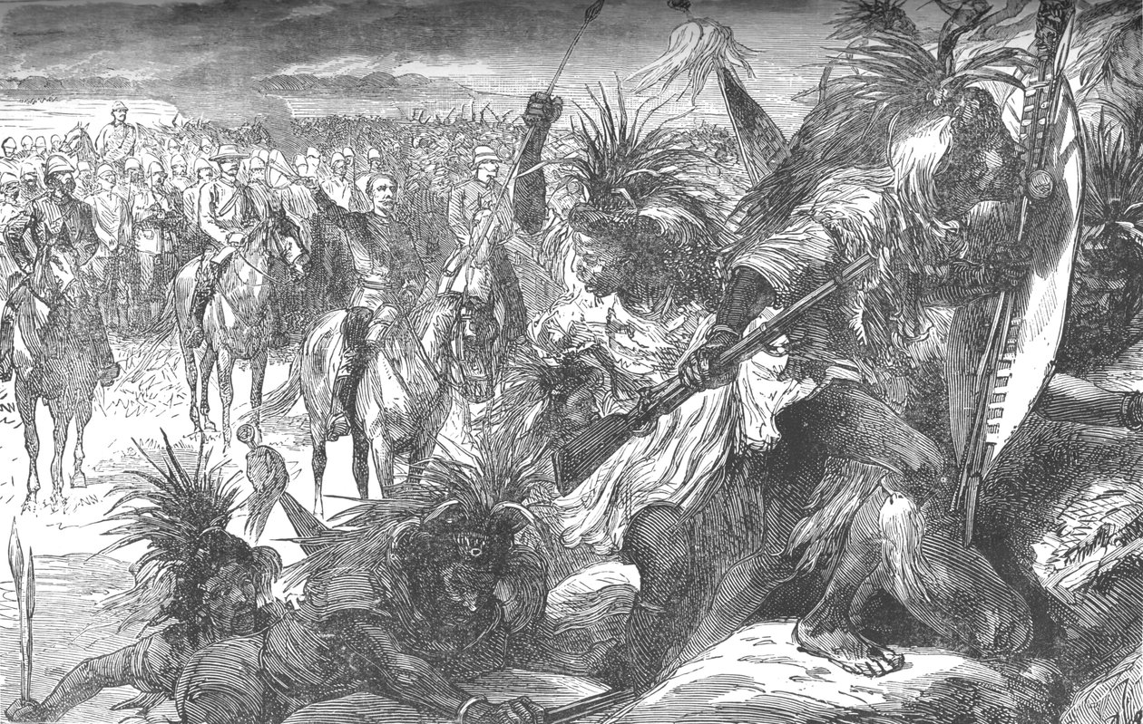 Szturm na Twierdzę Sekukunis: Sir Garnet Wolseley dopingujący Swazies, ok. 1880 autorstwa Unbekannt