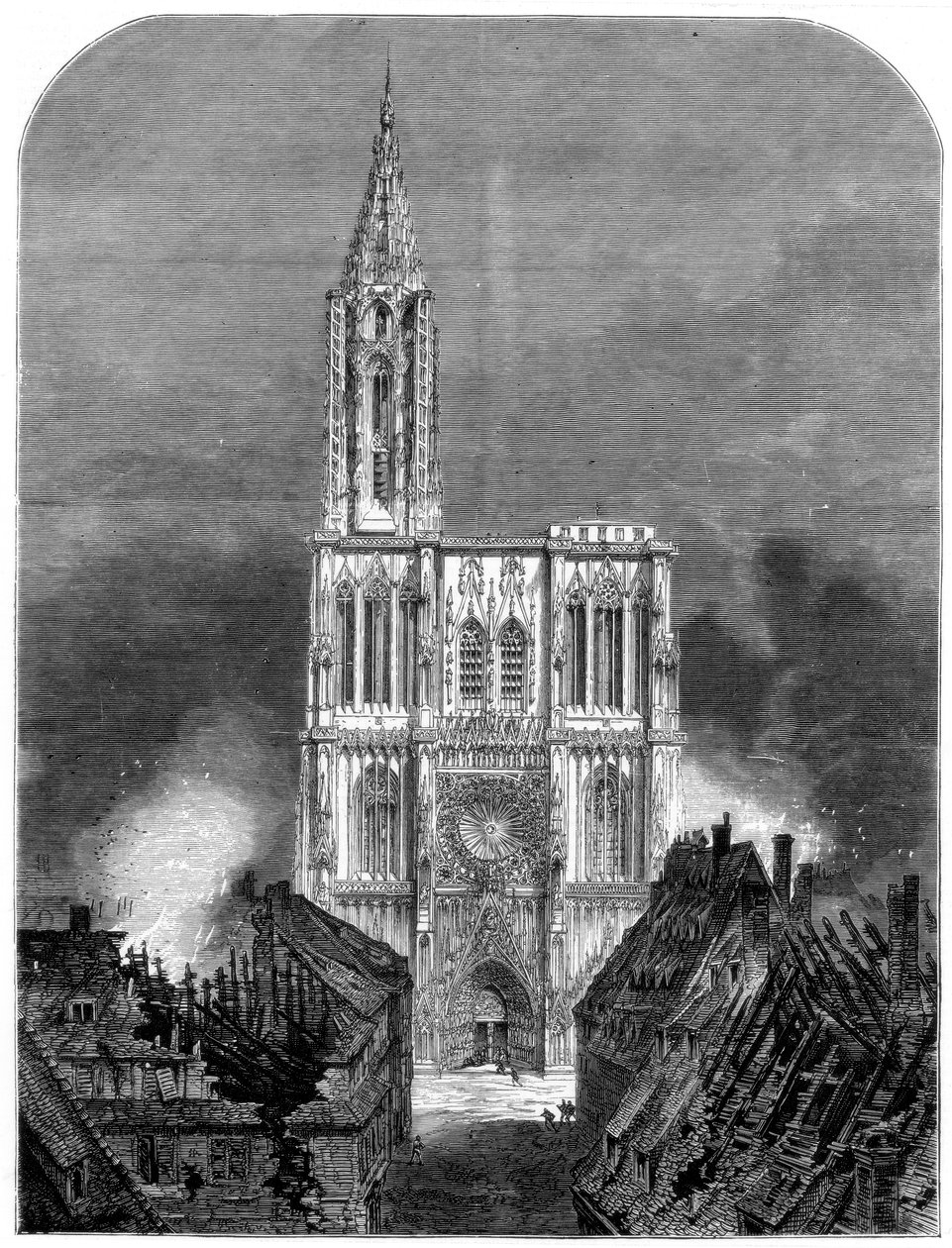 Katedra w Strasburgu podczas ostatniego bombardowania miasta, wojna francusko-pruska, 1870 autorstwa Unbekannt
