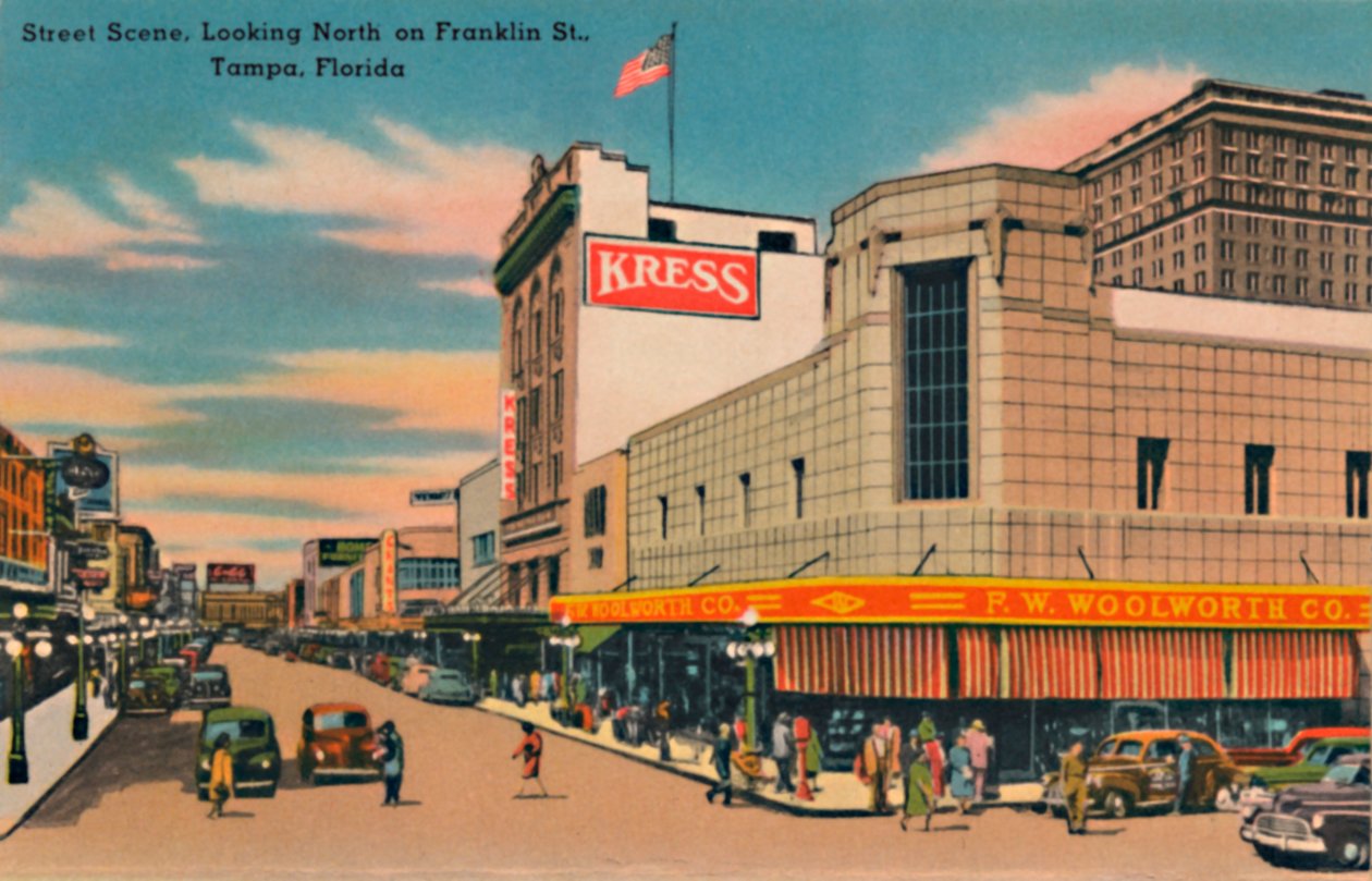 Scena uliczna, patrząc na północ na Franklin St., Tampa, Floryda, c1940 autorstwa Unbekannt