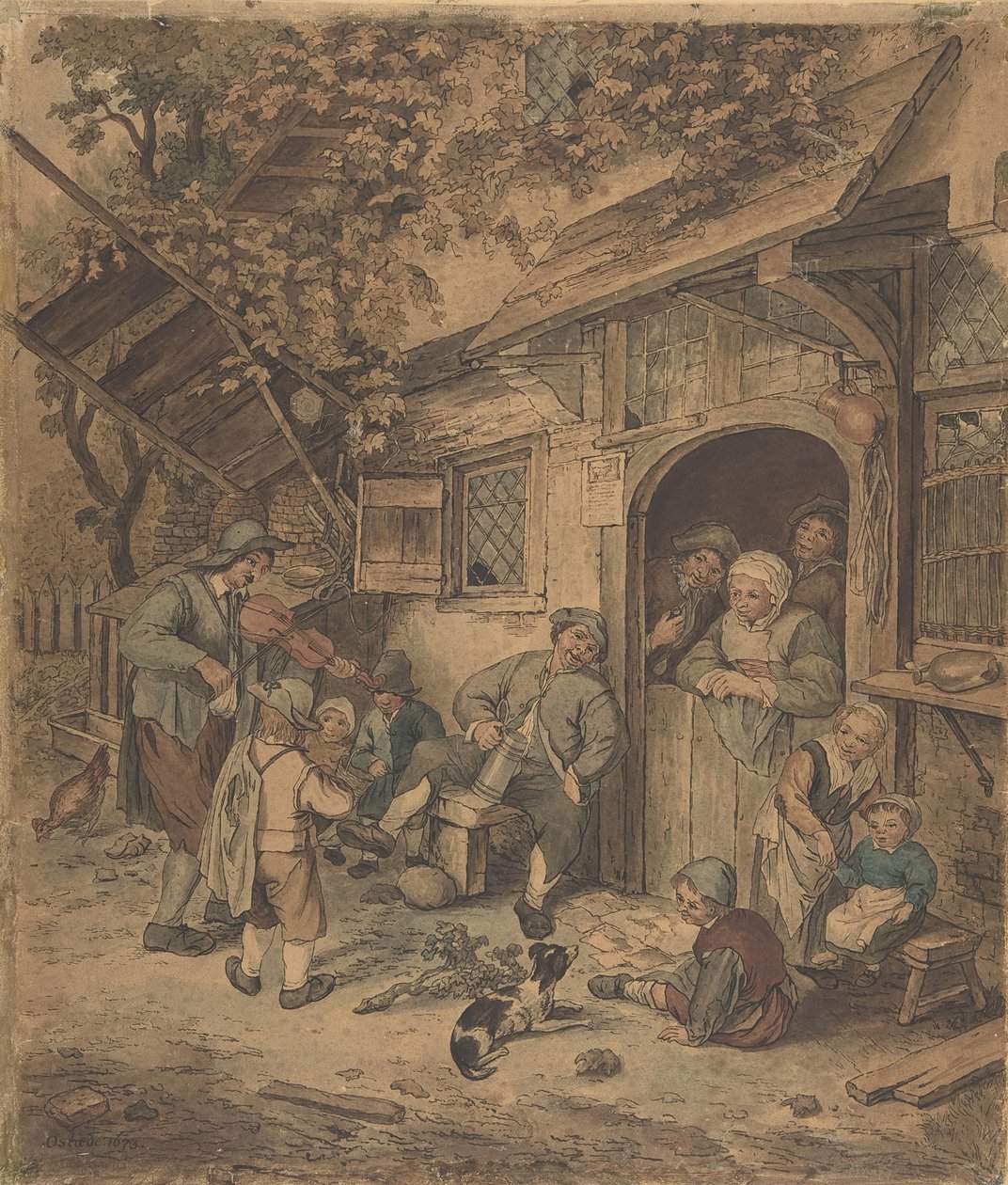 Spacerujący skrzypek w drzwiach Ale House, 1625-85. autorstwa Unbekannt