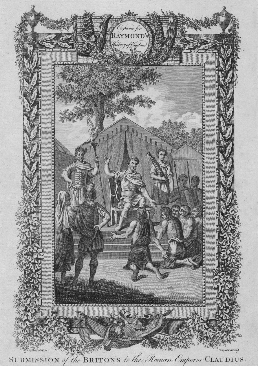 Poddanie Brytów cesarzowi rzymskiemu Klaudiuszowi, c1787 autorstwa Unbekannt