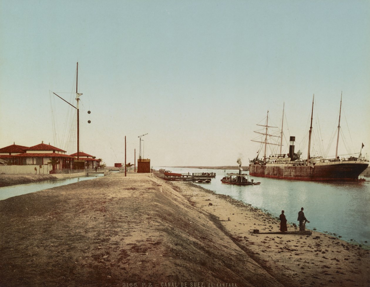 Kanał Sueski w El Qantara, ok. 1900 (kolorowy fotochrom) autorstwa Unbekannt