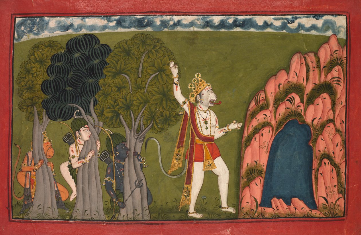Sugriva Monkey General rzuca wyzwanie swojemu bratu Bali, c. 1720. autorstwa Unbekannt