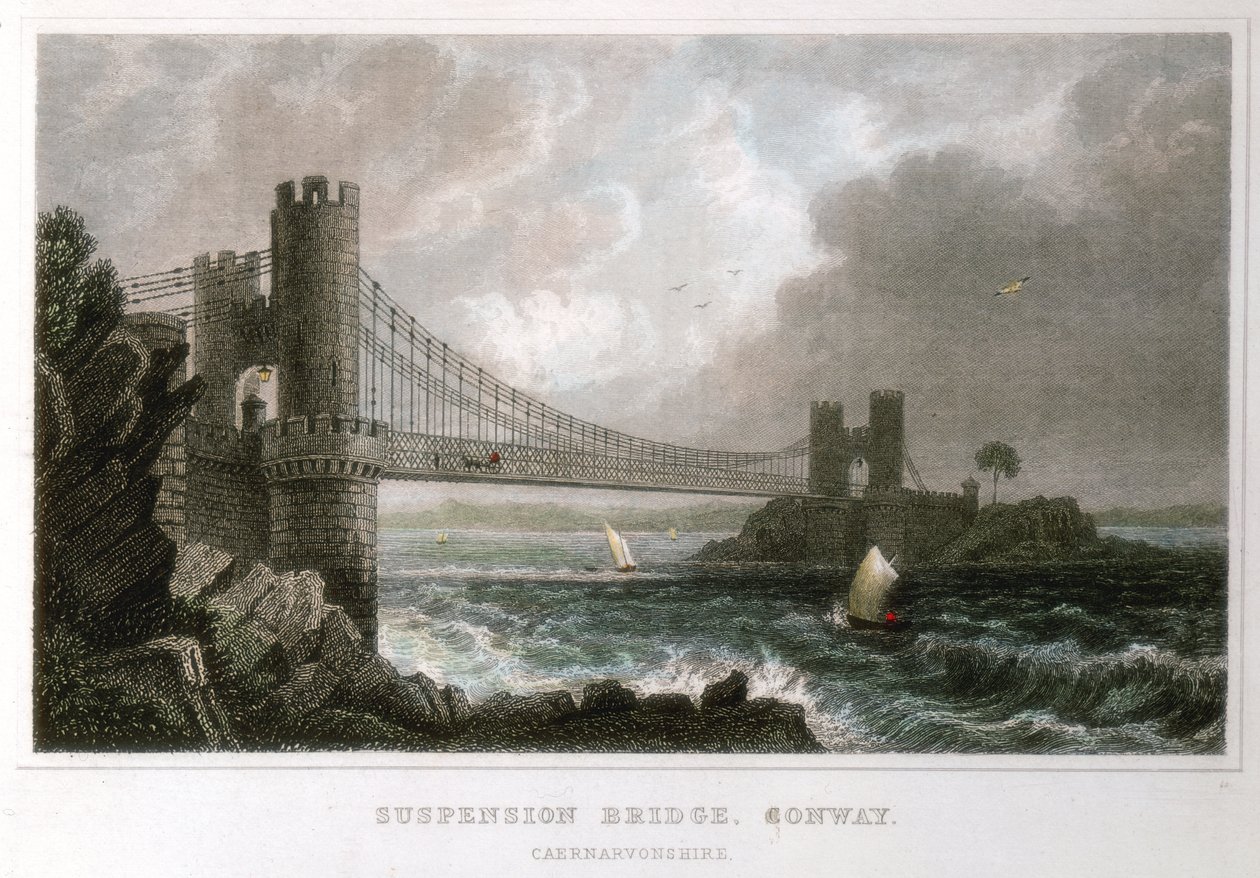 Most wiszący nad ujściem rzeki Conwy, Walia, ok. 1840 r. autorstwa Unbekannt