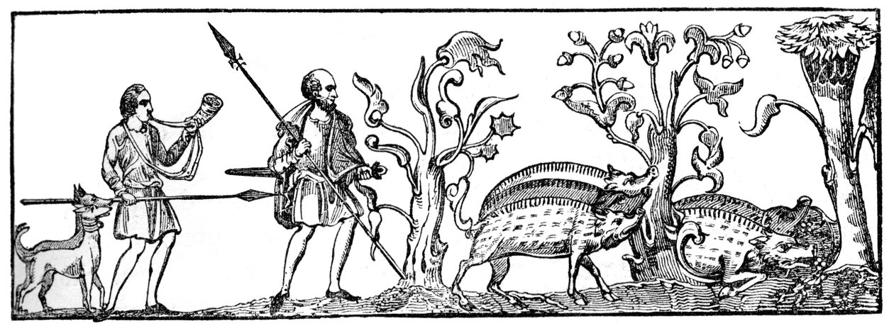 Polowanie na świnie, IX wiek, 1833 autorstwa Unbekannt