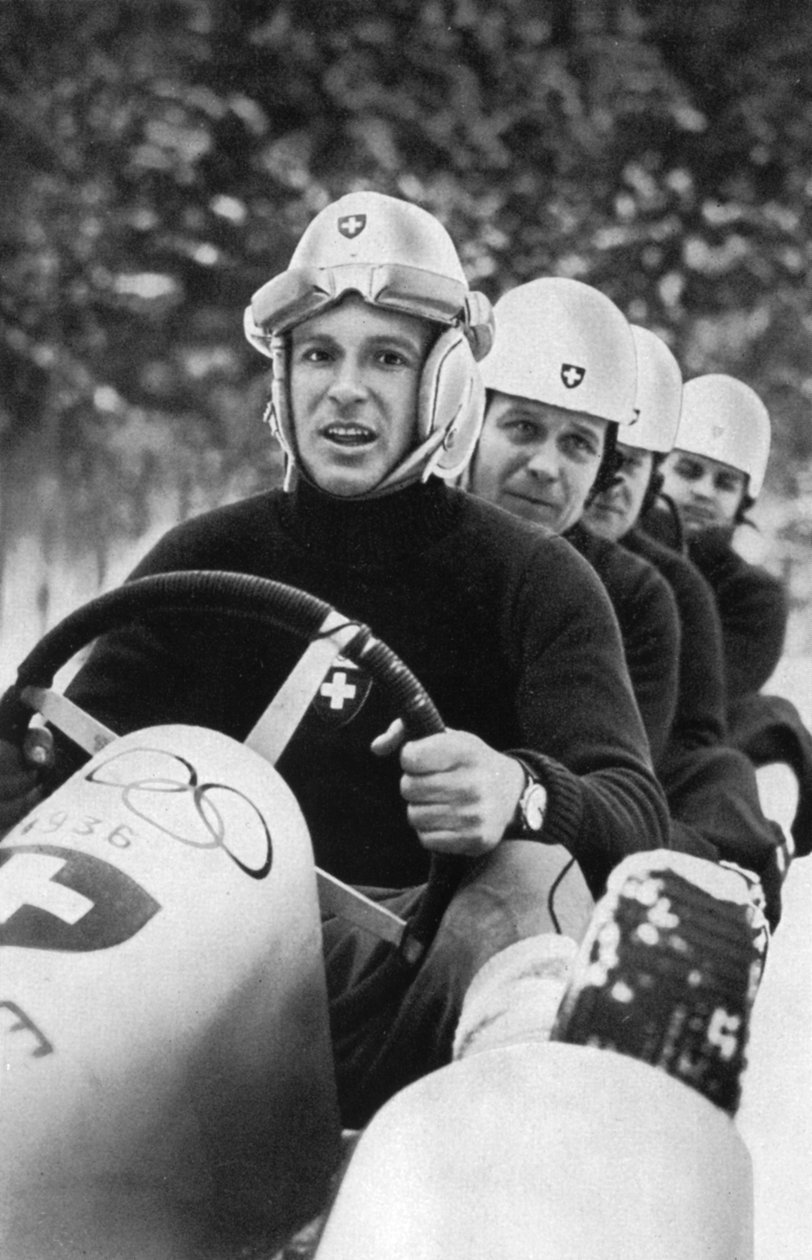 Czteroosobowa szwajcarska drużyna bobslejowa, Zimowe Igrzyska Olimpijskie, Garmisch-Partenkirchen, Niemcy, 1936 autorstwa Unbekannt