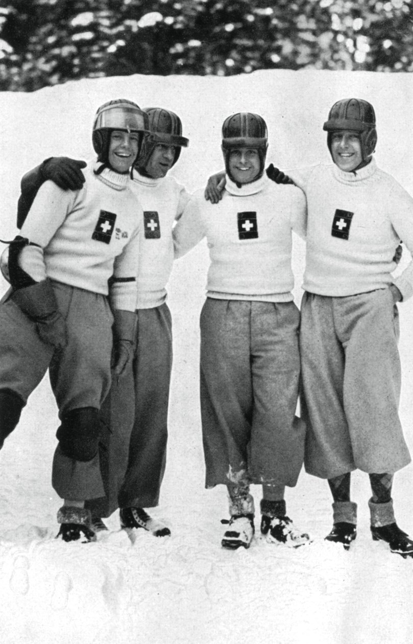 Czteroosobowa szwajcarska drużyna bobslejowa, Zimowe Igrzyska Olimpijskie, Garmisch-Partenkirchen, Niemcy, 1936 autorstwa Unbekannt