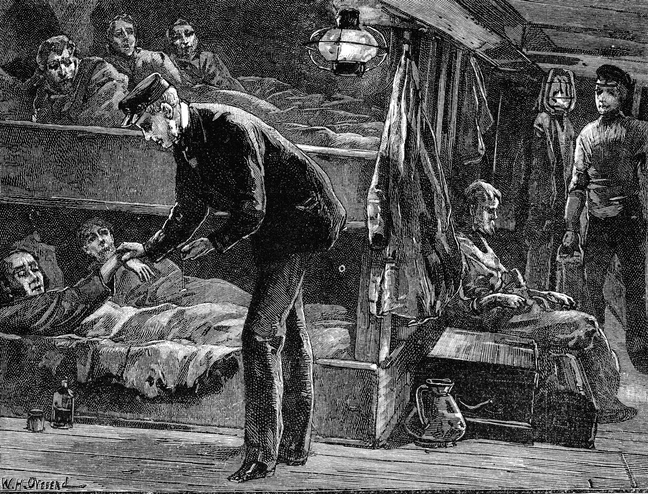 Biorąc puls chorego irlandzkiego emigranta na pokładzie statku, lata czterdzieste XIX wieku, c1890 r. autorstwa Unbekannt