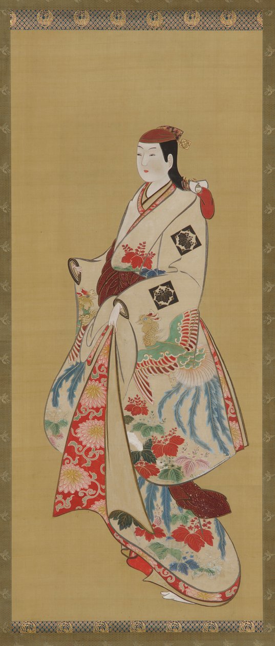 Wysoka dziewczyna, sukienka w ptaszki ho-o i kwiaty kiri, okres Edo, 1615-1868. autorstwa Unbekannt