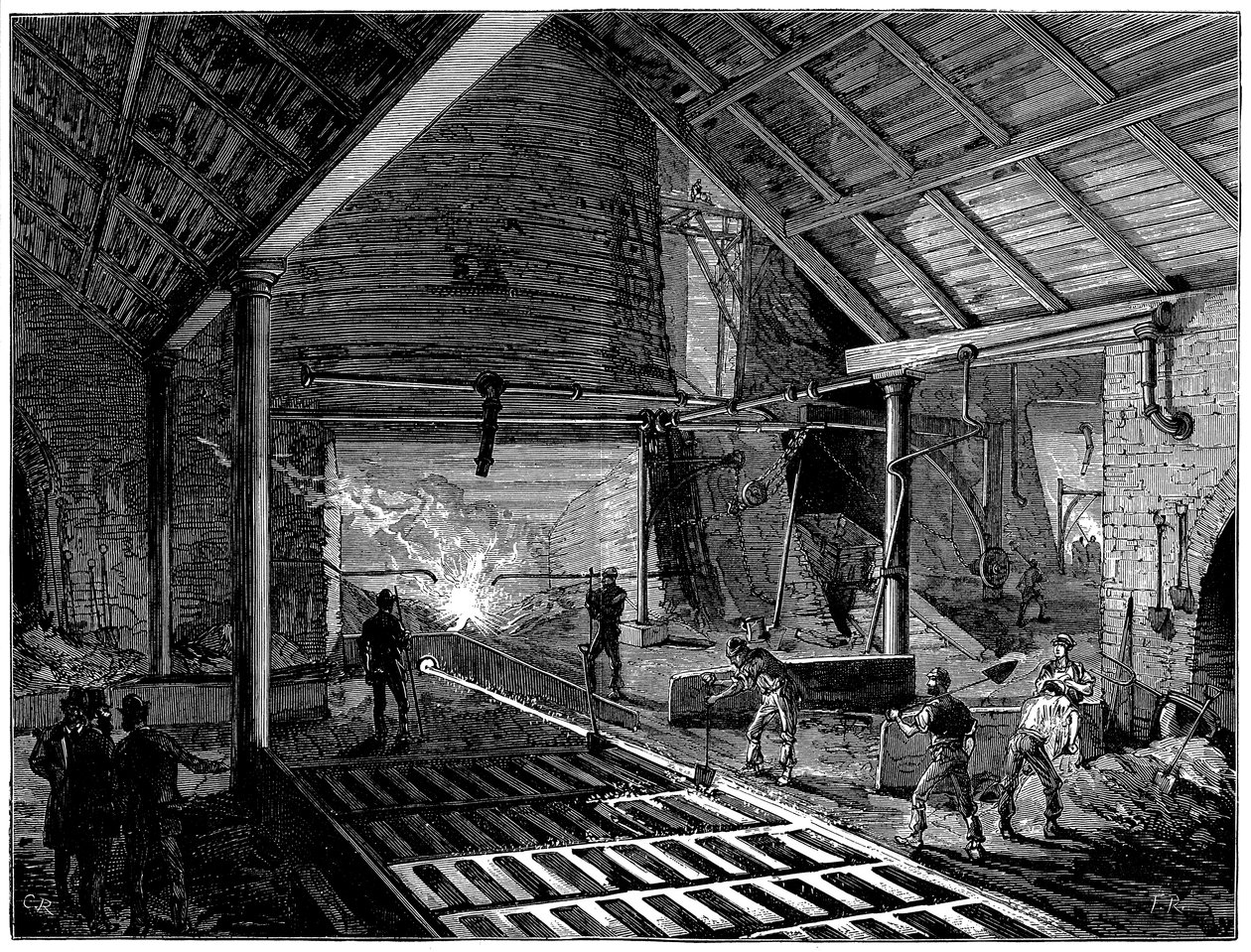 Dotykanie wielkiego pieca i doprowadzanie stopionego żelaza do świń, ok. 1885 r. autorstwa Unbekannt