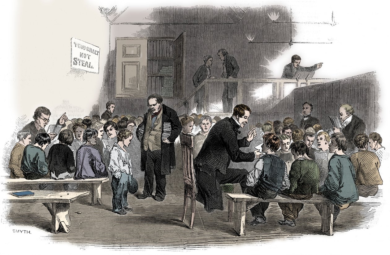 Uczenie chłopców czytania w szkole Ragged School Union, Lambeth, Londyn, 1868 r. autorstwa Unbekannt