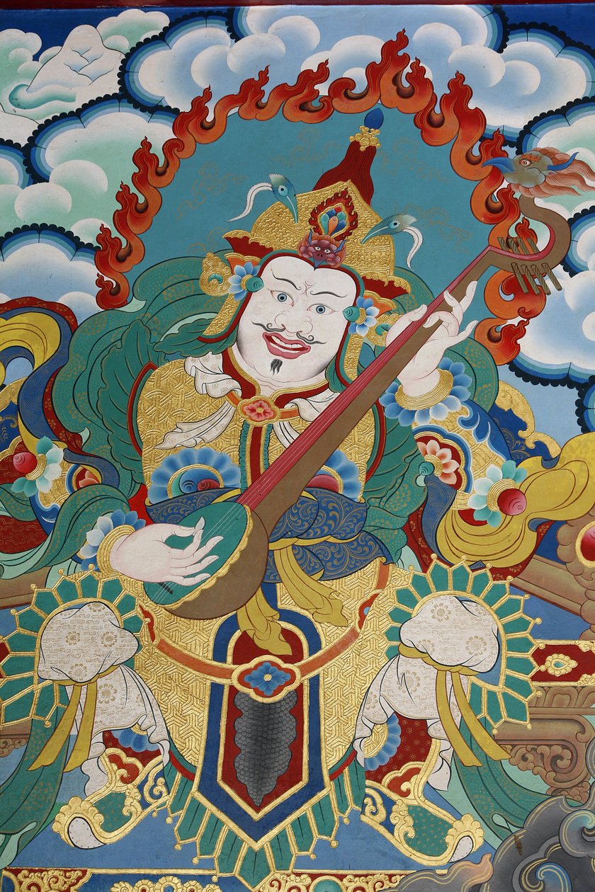 Strażnik świątynny strzegący wschodu i wiosny, zwany Dhritarashtra. Klasztor Kopan, Katmandu, Nepal autorstwa Unbekannt