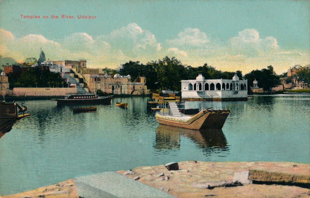 Świątynie na rzece, Udaipur, ok. 1900 autorstwa Unbekannt