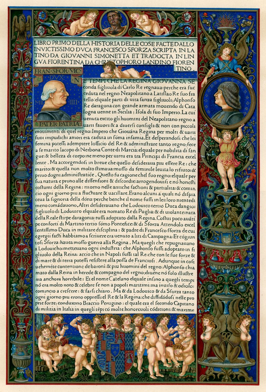 Strona tekstowa z portretami Francesco Sforzy, 1490 autorstwa Unbekannt