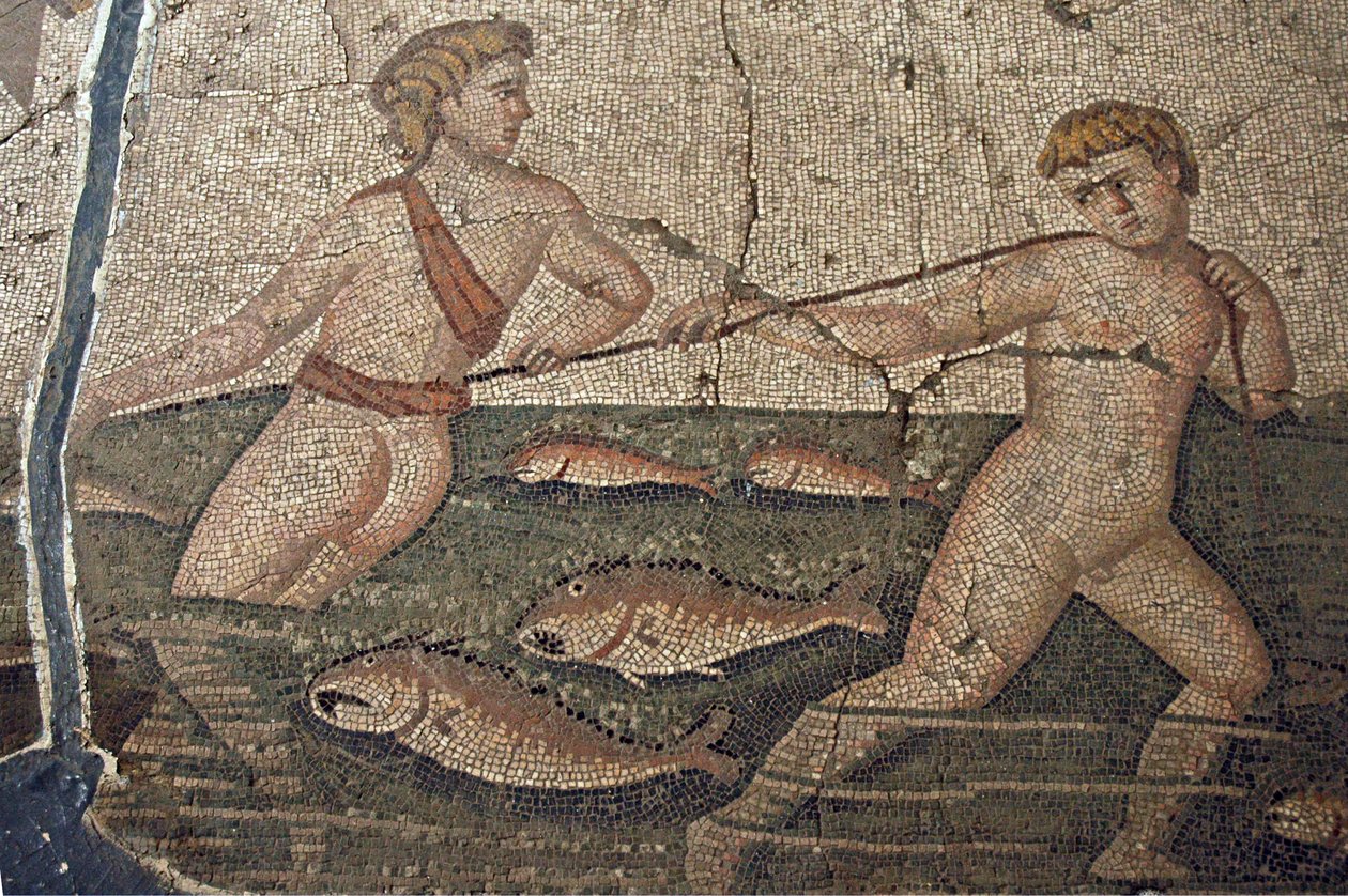 Talasa i mozaika Nude Fishermen z Vakto, detal, Turcja, autorstwa Unbekannt