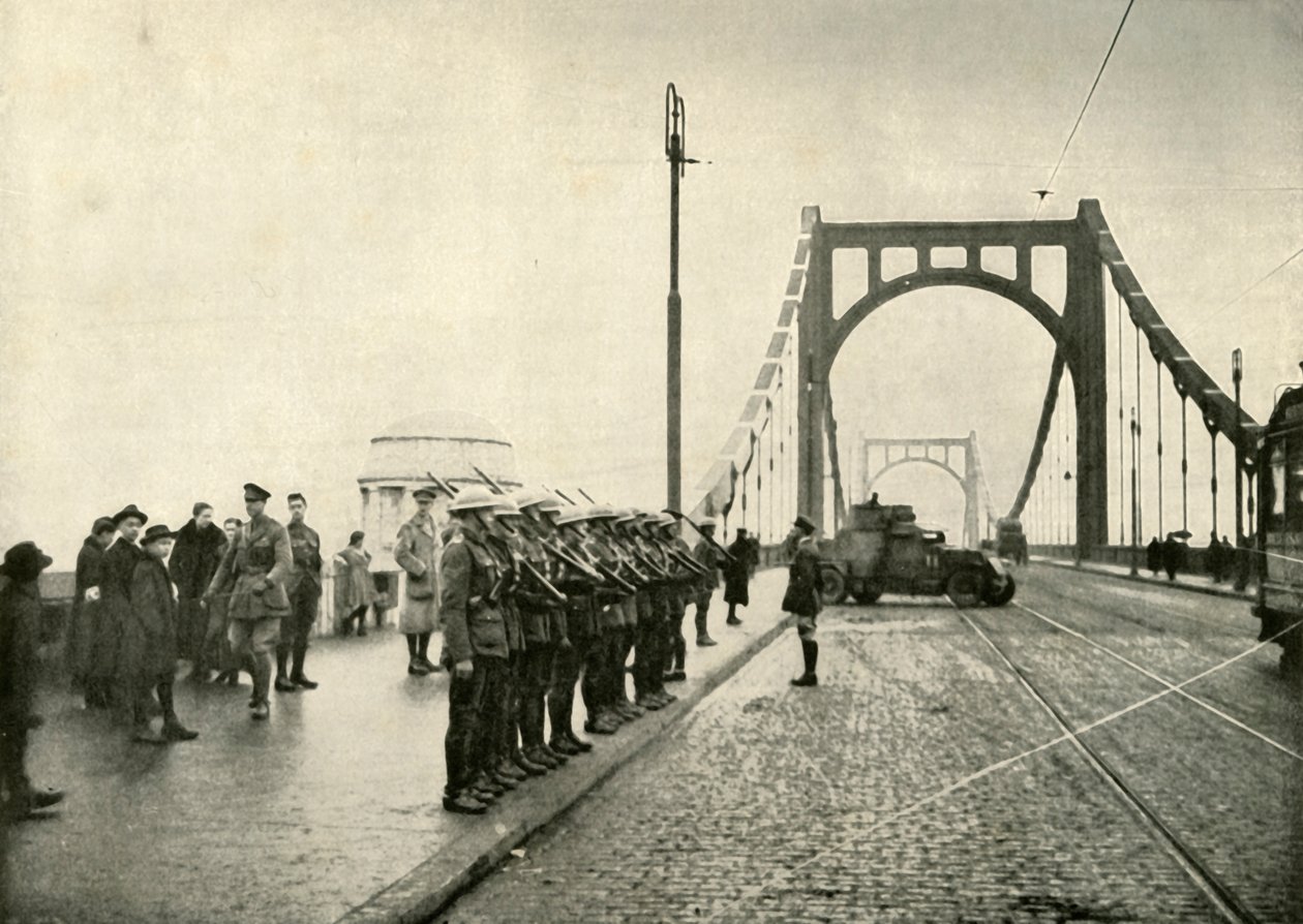 18 pułk huzarów strzegący mostu na Renie w Kolonii, 1919 r. autorstwa Unbekannt