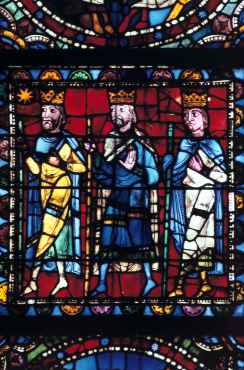 Adoracja Trzech Króli, witraż, katedra w Chartres Francja, 1145-1155 autorstwa Unbekannt