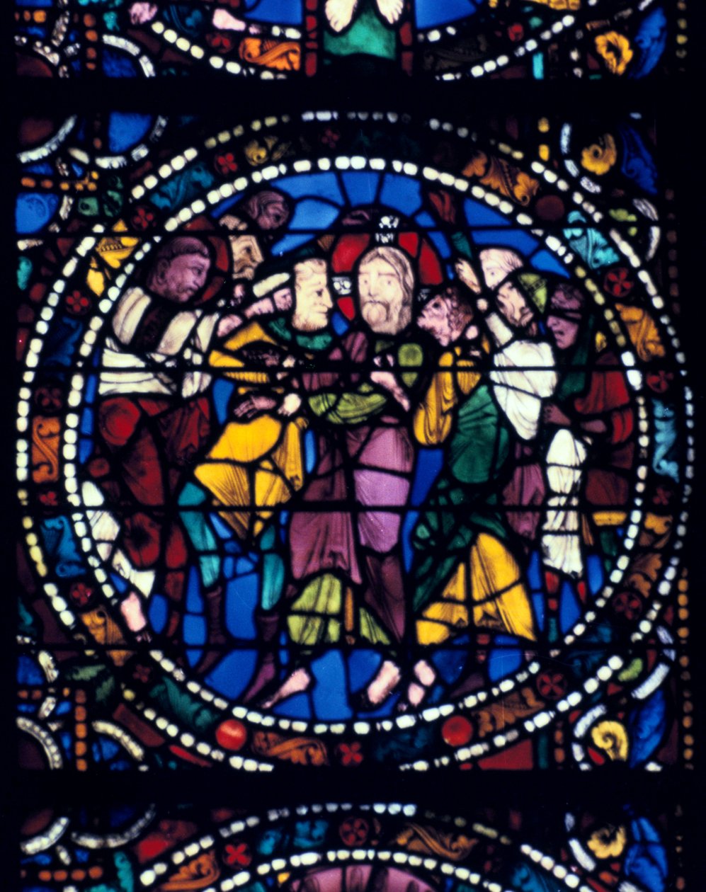 Aresztowanie Chrystusa Pocałunek Judasza, witraż, katedra w Chartres, 1194-1260 autorstwa Unbekannt