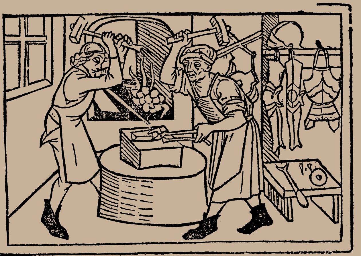 Sztuka kowalstwa. Z Speculum Vitae Humanae autorstwa Rodericus Zamorensis, 1479. autorstwa Unbekannt