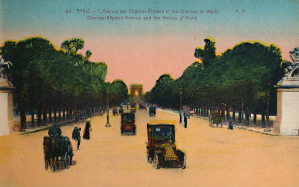 Avenue des Champs-Elysées i Marly Horses, Paryż, ok. 1920 autorstwa Unbekannt