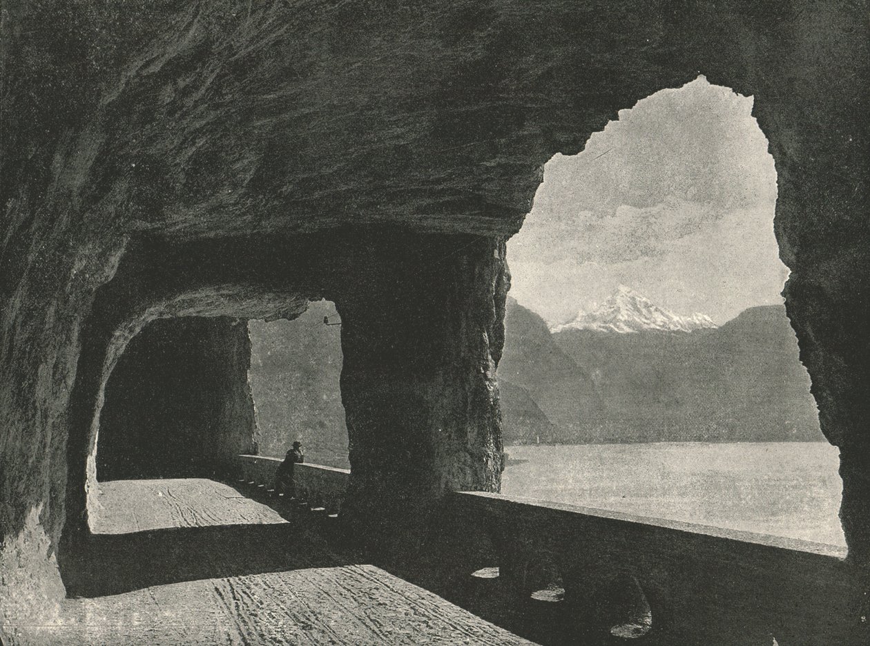 Axenstrasse, niedaleko Fluelen, Szwajcaria, 1895. autorstwa Unbekannt