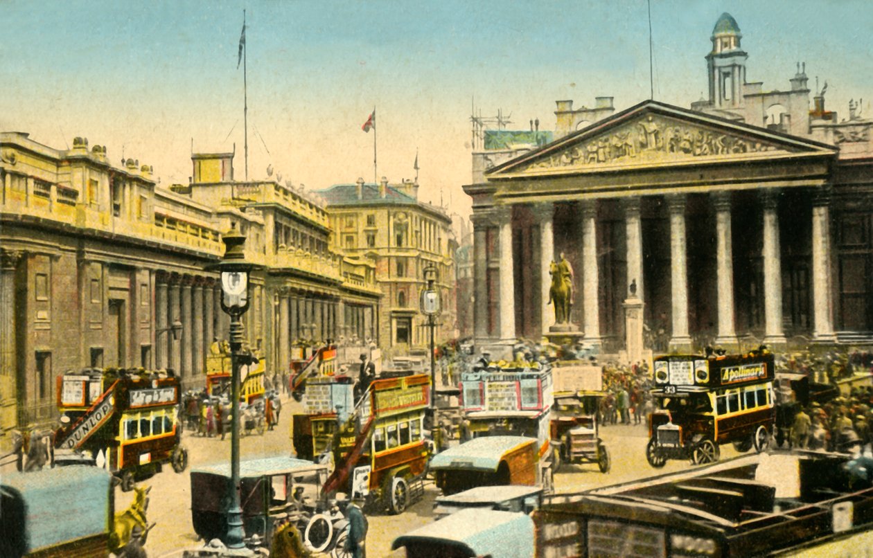 Bank Anglii i Royal Exchange, Londyn, c1910. autorstwa Unbekannt