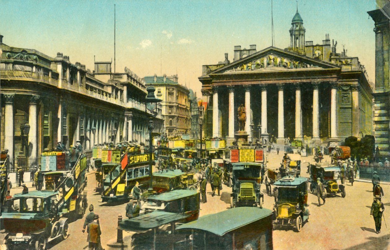 Bank Anglii i Royal Exchange, Londyn, c1910. autorstwa Unbekannt