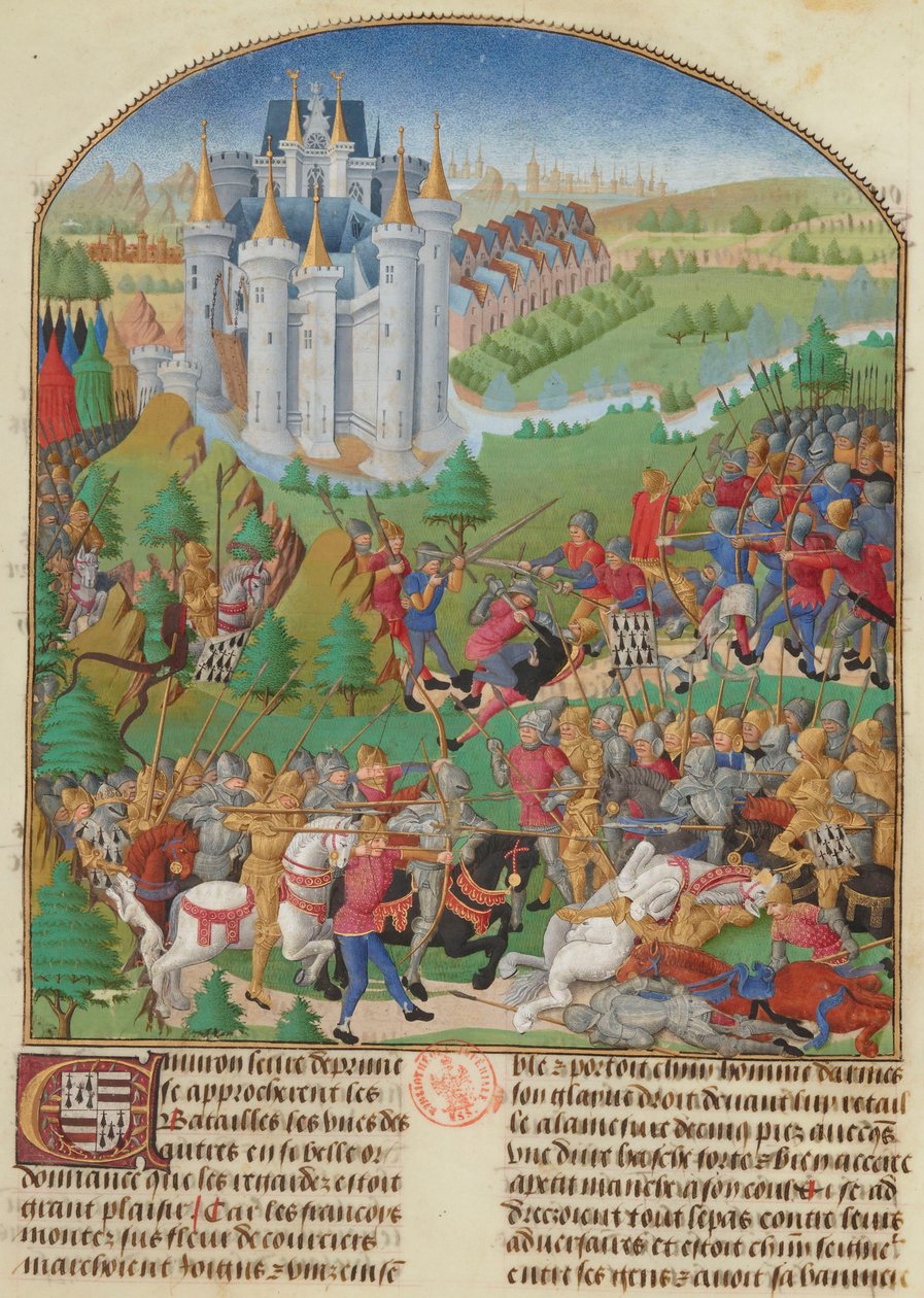 Bitwa pod Auray 29 września 1364 r. Miniatura z oprac. 1480. autorstwa Unbekannt