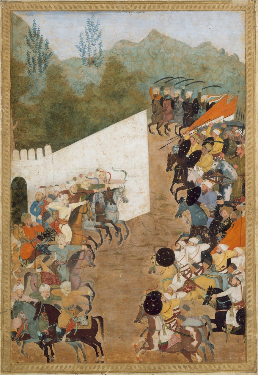 Bitwa pod Shahbarghan, Folio z Kroniki cesarza Padshahnama, XVII wiek. autorstwa Unbekannt