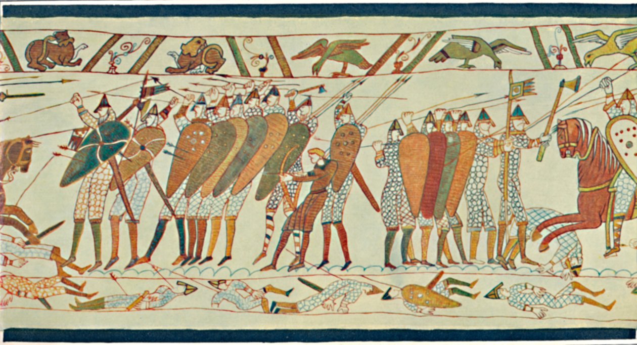 Początek bitwy pod Senlac Bayeux Gobelin, ok. XV w., 1902 r. autorstwa Unbekannt