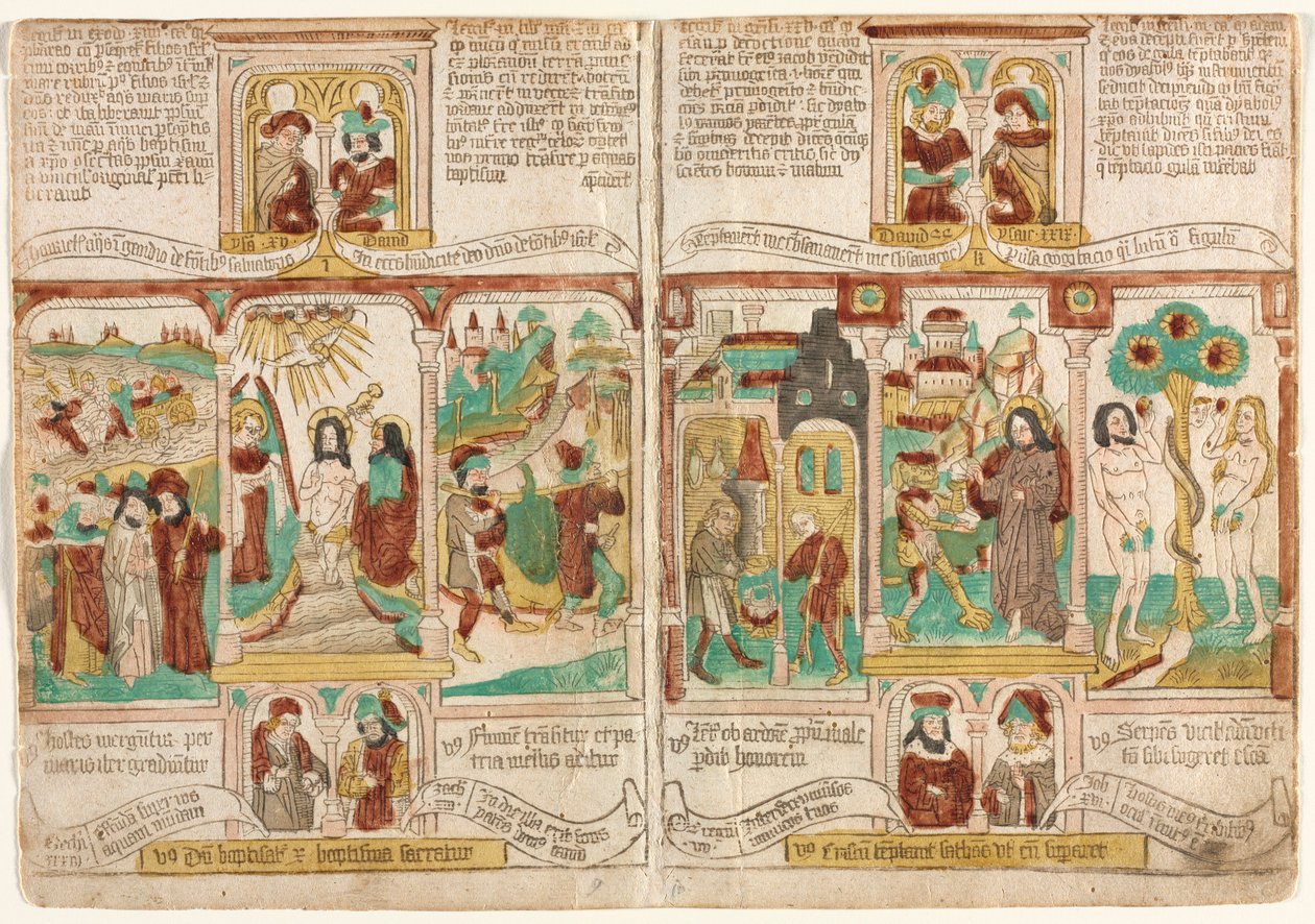 Biblia ubogich Biblia Pauperum, Armia faraonów zatopiona w Morzu Czerwonym..., 1450-1465. autorstwa Unbekannt
