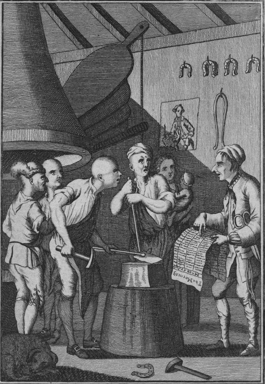 Kowal pozwala, by jego żelazo ostygło, biorąc udział w Taylors News, 1772 autorstwa Unbekannt
