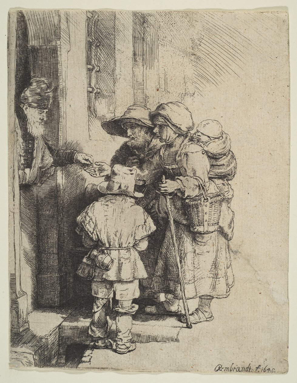 Ślepy gracz liry korbowej i rodzina przyjmująca jałmużnę, 1648. autorstwa Unbekannt