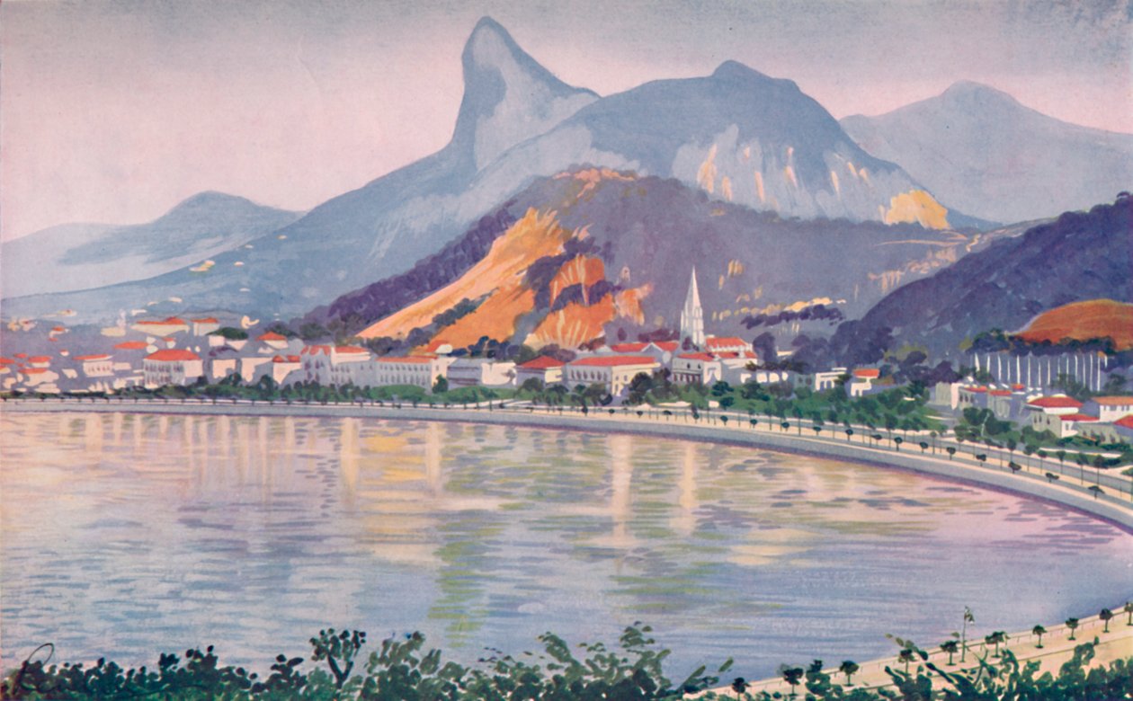 Część Botafogo Rios Bay-side Avenue, przeoczona przez górę Corcovado, 1914 autorstwa Unbekannt