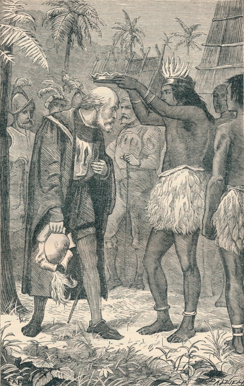 Kacyk nakładający koronę na głowę Kolumba, 1904 autorstwa Unbekannt