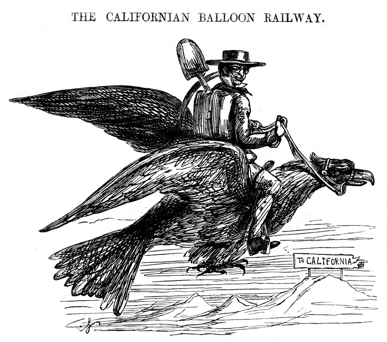 Californian Balloon Railway, nowatorski sposób podróżowania do California Gold Rush, 1849 autorstwa Unbekannt