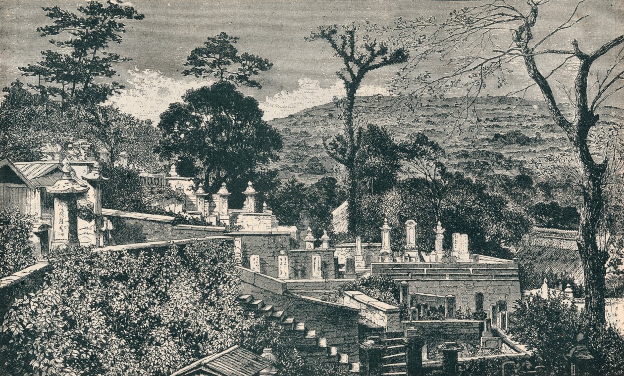 Wzgórze Cmentarne w Nagasaki, Japonia, przed nowoczesną rozbudową miasta, 1907 autorstwa Unbekannt