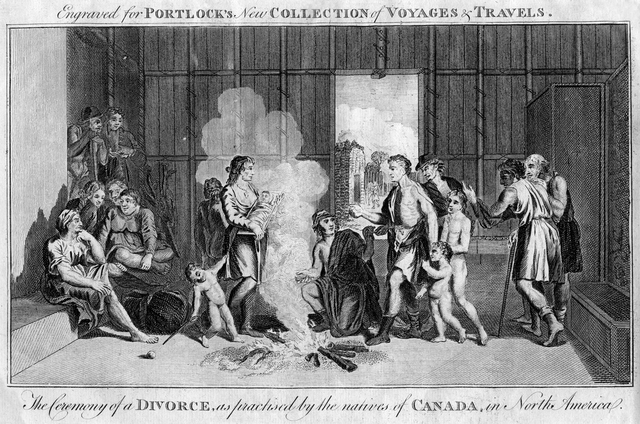 Ceremonia rozwodu praktykowana przez tubylców Kanady w Ameryce Północnej, ok. 1760 r. autorstwa Unbekannt