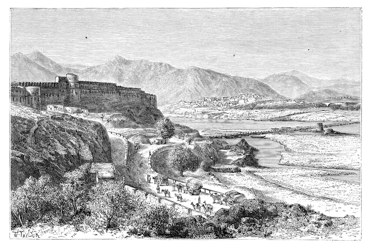Cytadela Attock i most łodzi nad Indusem, Pakistan, 1895 autorstwa Unbekannt