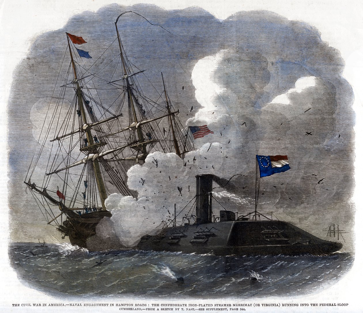 Wojna secesyjna w Ameryce - Zaangażowanie marynarki wojennej w Hampton Roads..., 1862 autorstwa Unbekannt