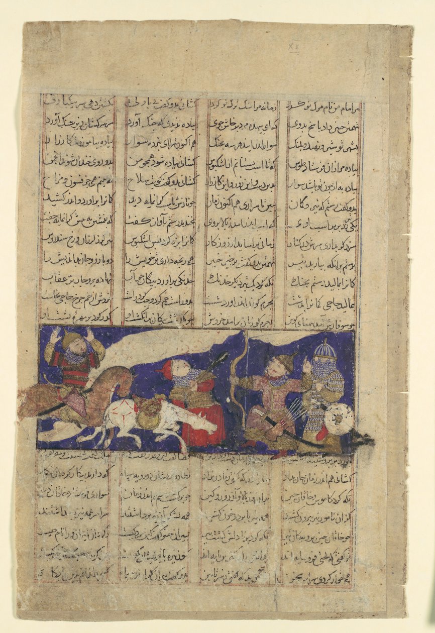 Walka Rustama i Ashkabusa, Folio z Księgi Królów Szahnamy, ca. 1330-40. autorstwa Unbekannt