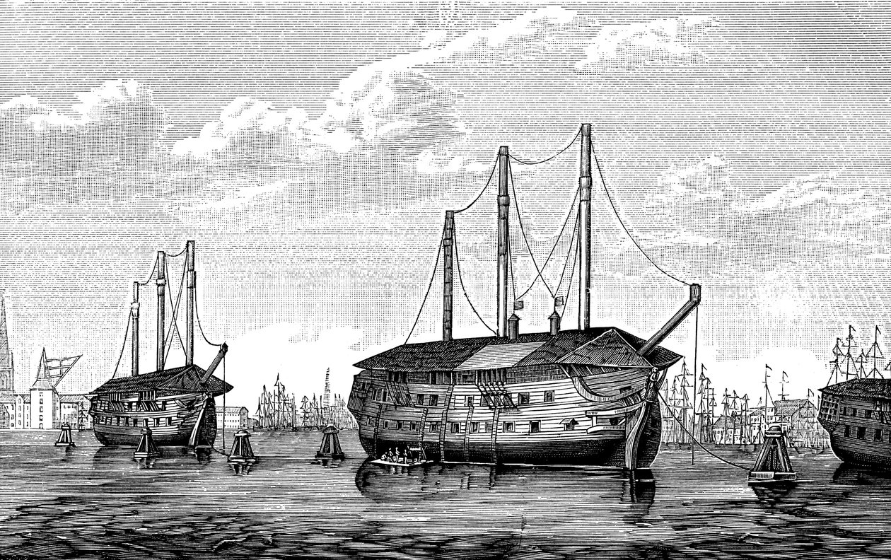 Duńskie statki więzienne Dronning Maria i Waldemar w Kopenhadze, 1848-1849 autorstwa Unbekannt
