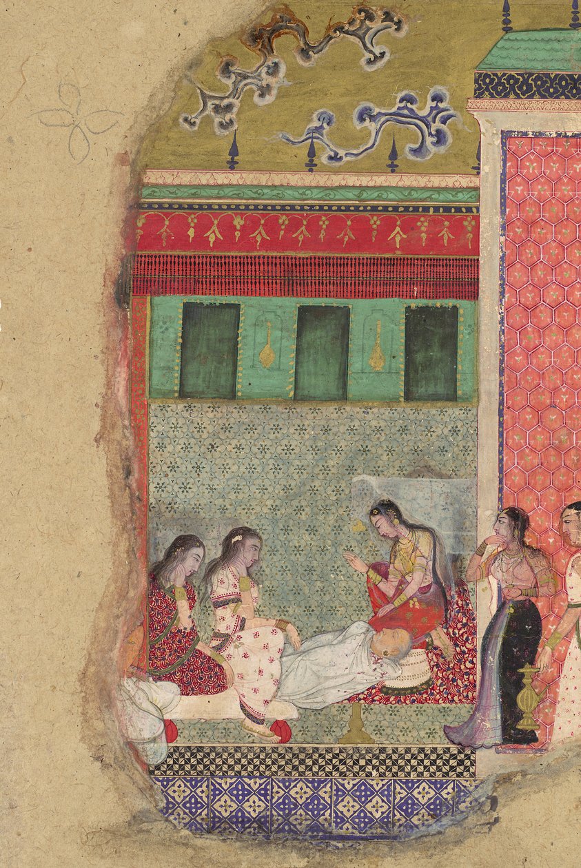 Śmierć króla Dasharatha, Ojca Ramy, Folio z Ramajany, ca. 1605. autorstwa Unbekannt