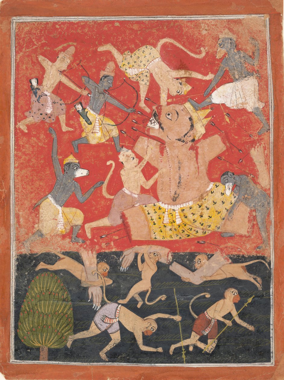 Demon Kumbhakarna zostaje pokonany przez Ramę i Lakszmanę..., ca. 1670. autorstwa Unbekannt