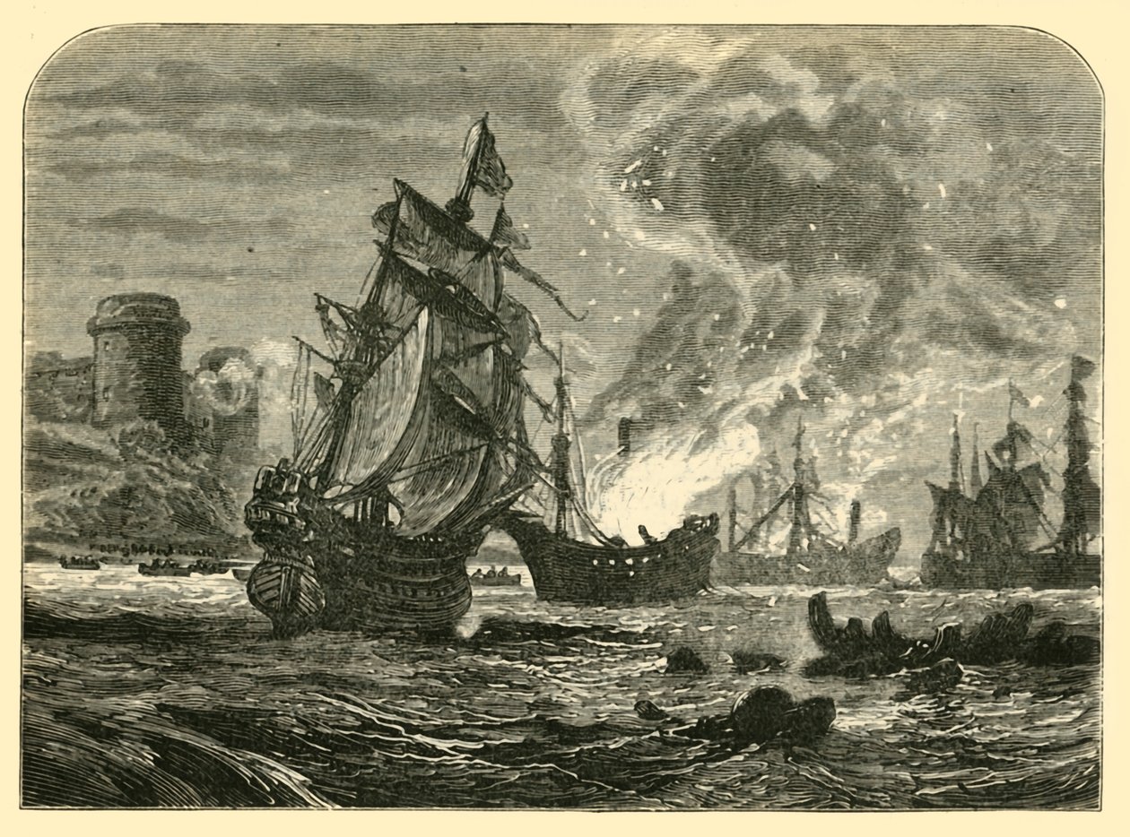 Holendrzy w Medway: Atak De Ruyters na zamek Upnor, 1667, 1890. autorstwa Unbekannt