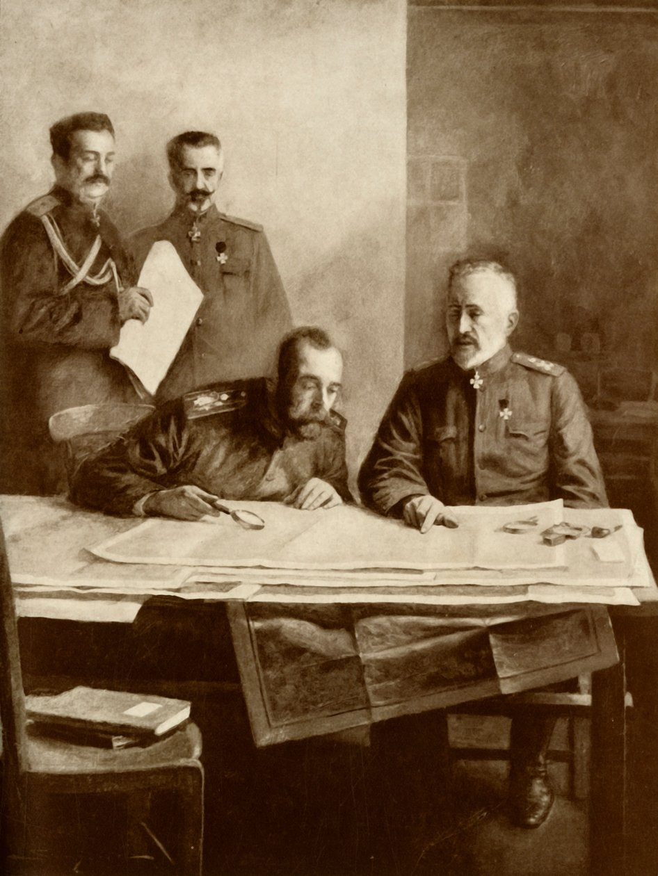 „Cesarz Rosji z Wielkim Księciem Mikołajem na froncie”, 1916. autorstwa Unbekannt