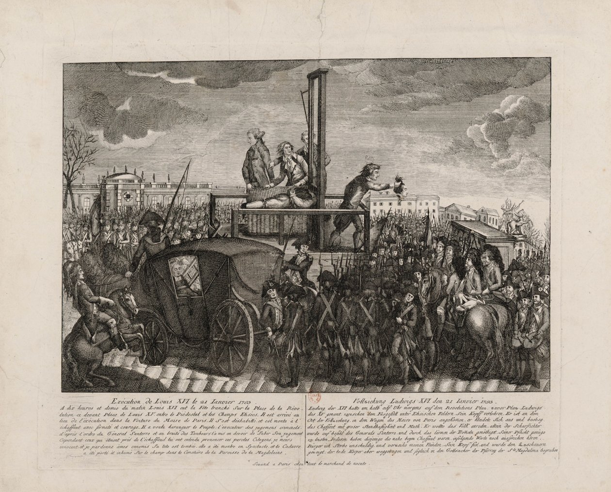 Egzekucja Ludwika XVI na Placu Rewolucji w dniu 21 stycznia 1793 r., ok. godz. 1793. autorstwa Unbekannt